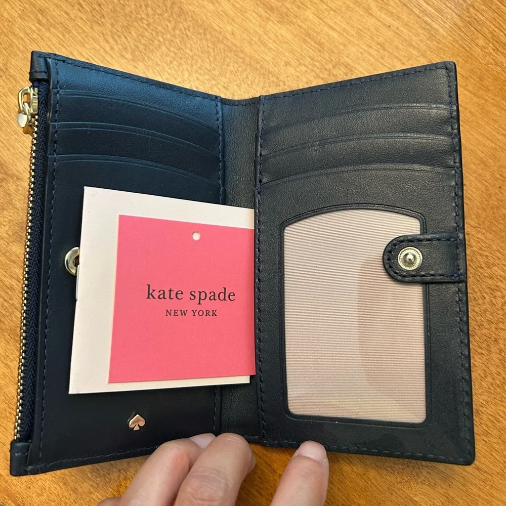 Kate Spade Navy Wallet with White Cat Accent - Picture 3 of 4